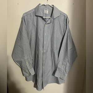 BROOKS BROTHERS Classic Striped Button Down Dress Shirt Blue White Grey Men's 17